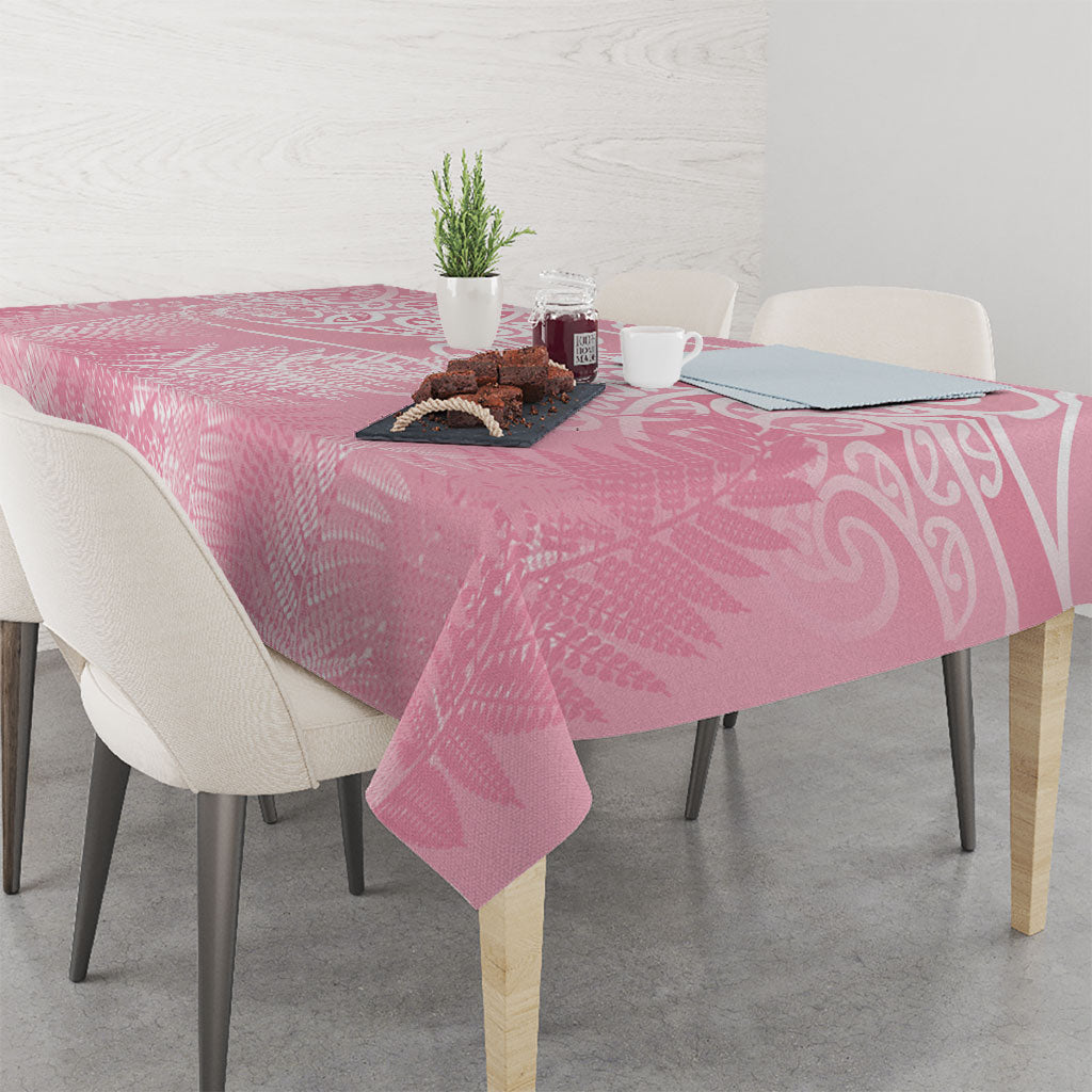 Aotearoa Maori Koru Curves Tablecloth Silver Ferns - Rose Pink
