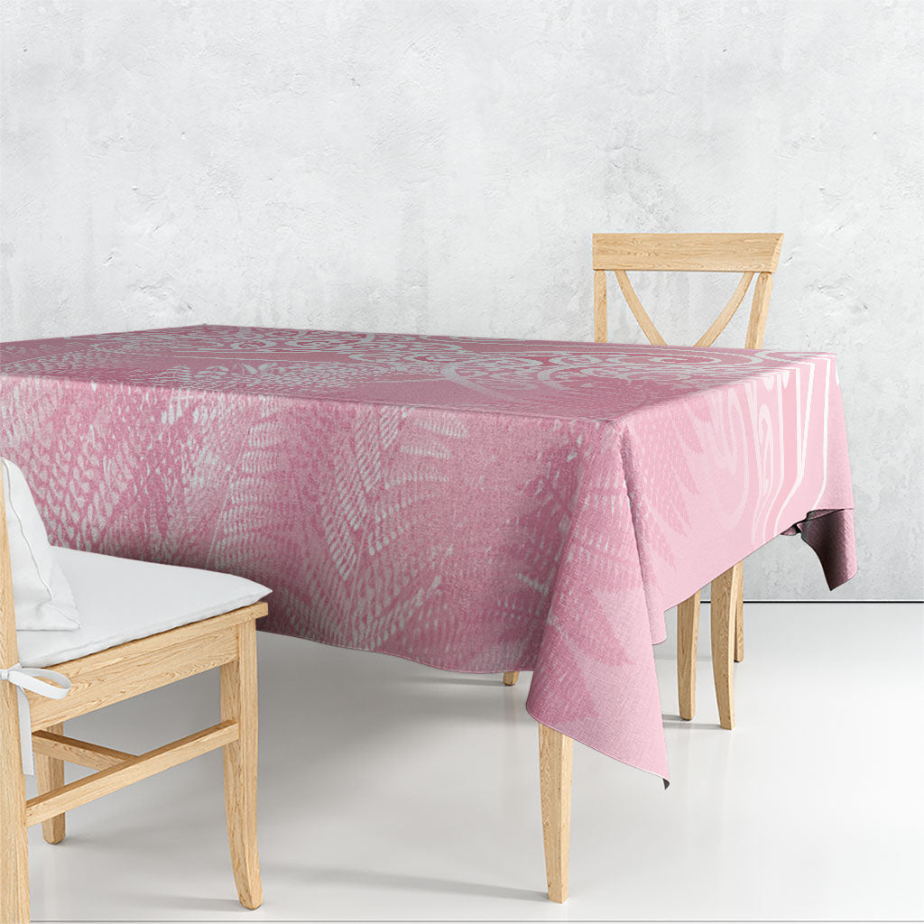 Aotearoa Maori Koru Curves Tablecloth Silver Ferns - Rose Pink