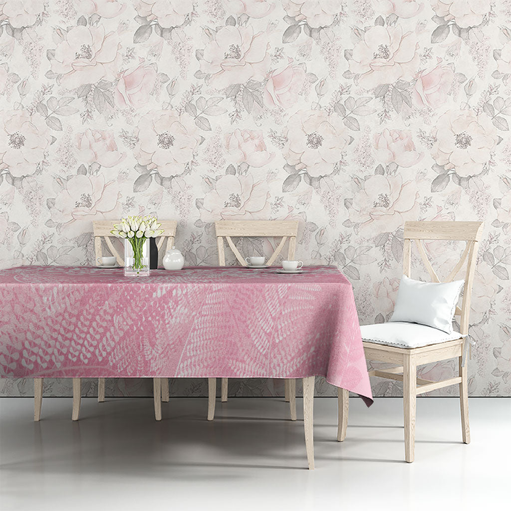 Aotearoa Maori Koru Curves Tablecloth Silver Ferns - Rose Pink