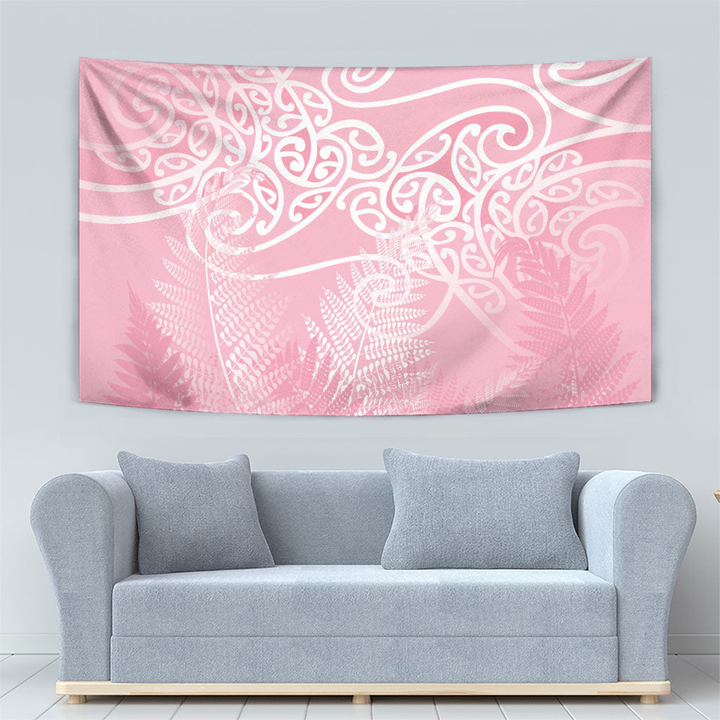 Aotearoa Maori Koru Curves Tapestry Silver Ferns - Rose Pink LT7 - Polynesian Pride