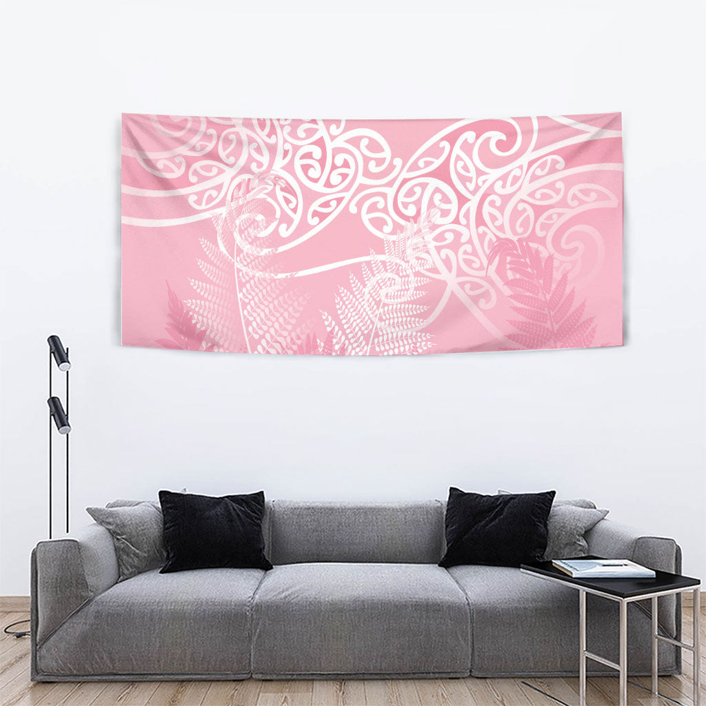 Aotearoa Maori Koru Curves Tapestry Silver Ferns - Rose Pink LT7 - Polynesian Pride