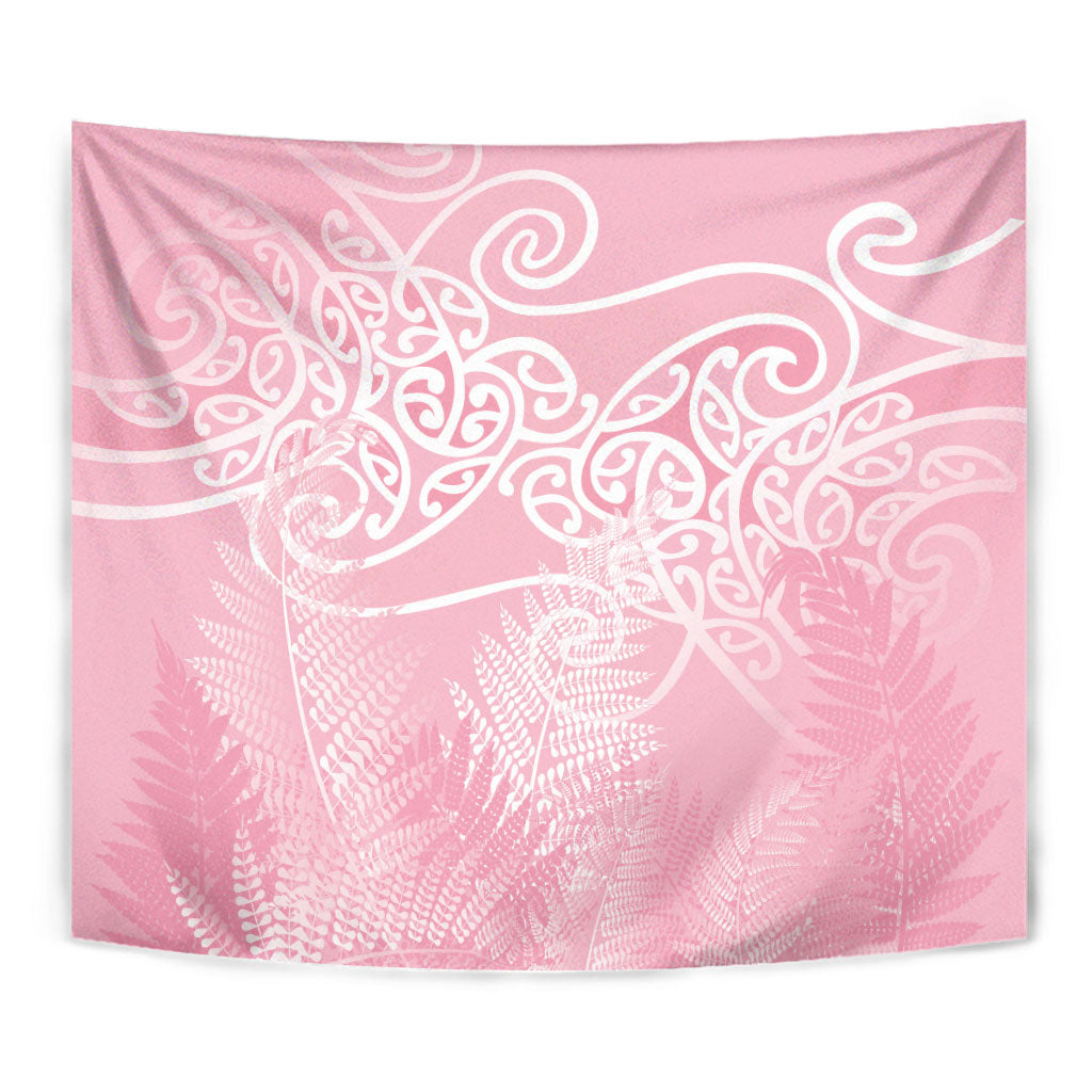 Aotearoa Maori Koru Curves Tapestry Silver Ferns - Rose Pink LT7 - Polynesian Pride