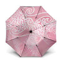 Aotearoa Maori Koru Curves Umbrella Silver Ferns - Rose Pink LT7 One Size Folded 11.42 inch Opened Diameter 37.4 inch Pink - Polynesian Pride
