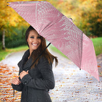 Aotearoa Maori Koru Curves Umbrella Silver Ferns - Rose Pink LT7 - Polynesian Pride