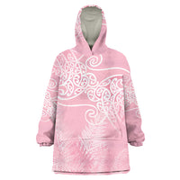 Aotearoa Maori Koru Curves Wearable Blanket Hoodie Silver Ferns - Rose Pink LT7 One Size Pink - Polynesian Pride