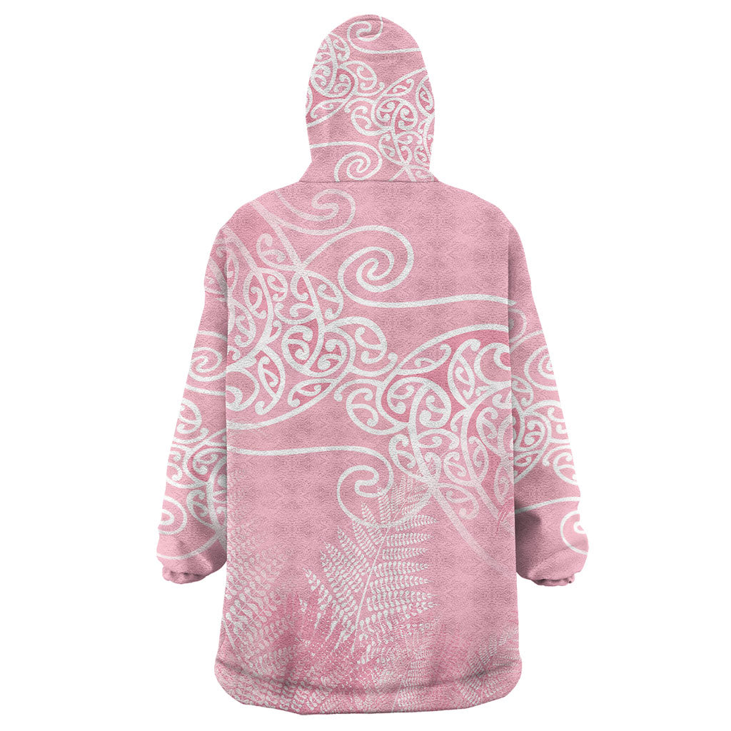 Aotearoa Maori Koru Curves Wearable Blanket Hoodie Silver Ferns - Rose Pink LT7 - Polynesian Pride
