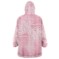 Aotearoa Maori Koru Curves Wearable Blanket Hoodie Silver Ferns - Rose Pink LT7 - Polynesian Pride