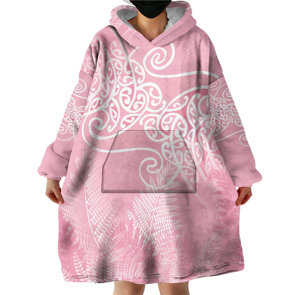 Aotearoa Maori Koru Curves Wearable Blanket Hoodie Silver Ferns - Rose Pink LT7 - Polynesian Pride