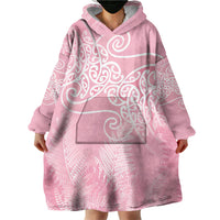 Aotearoa Maori Koru Curves Wearable Blanket Hoodie Silver Ferns - Rose Pink LT7 - Polynesian Pride