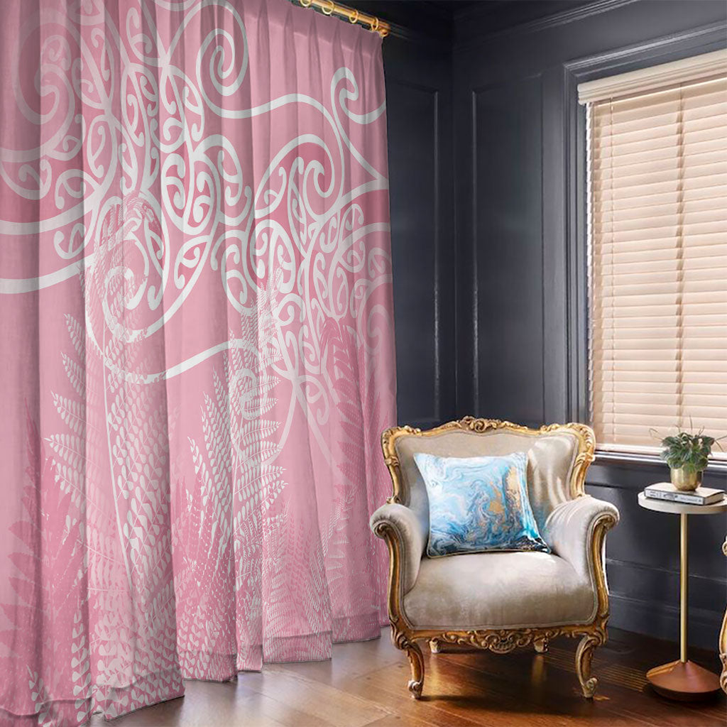 Aotearoa Maori Koru Curves Window Curtain Silver Ferns - Rose Pink LT7 - Polynesian Pride
