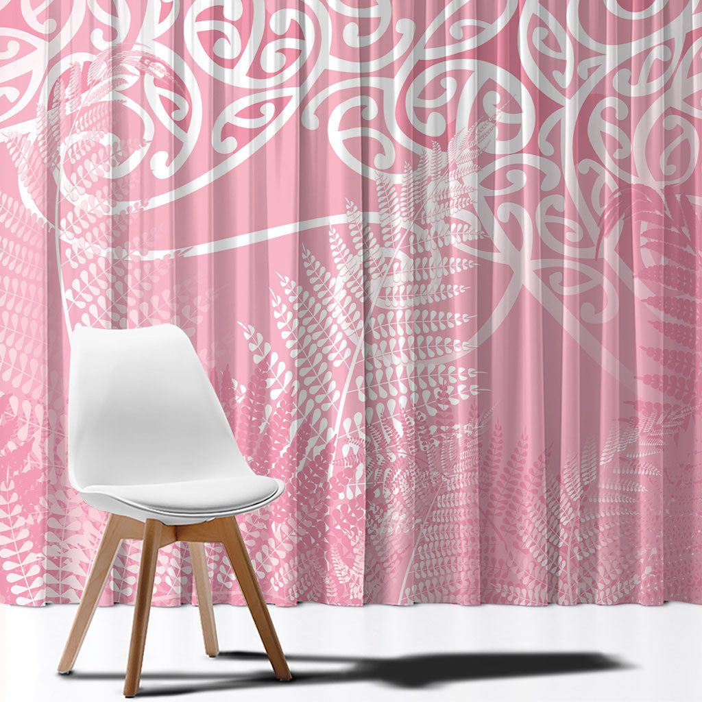 Aotearoa Maori Koru Curves Window Curtain Silver Ferns - Rose Pink LT7 - Polynesian Pride