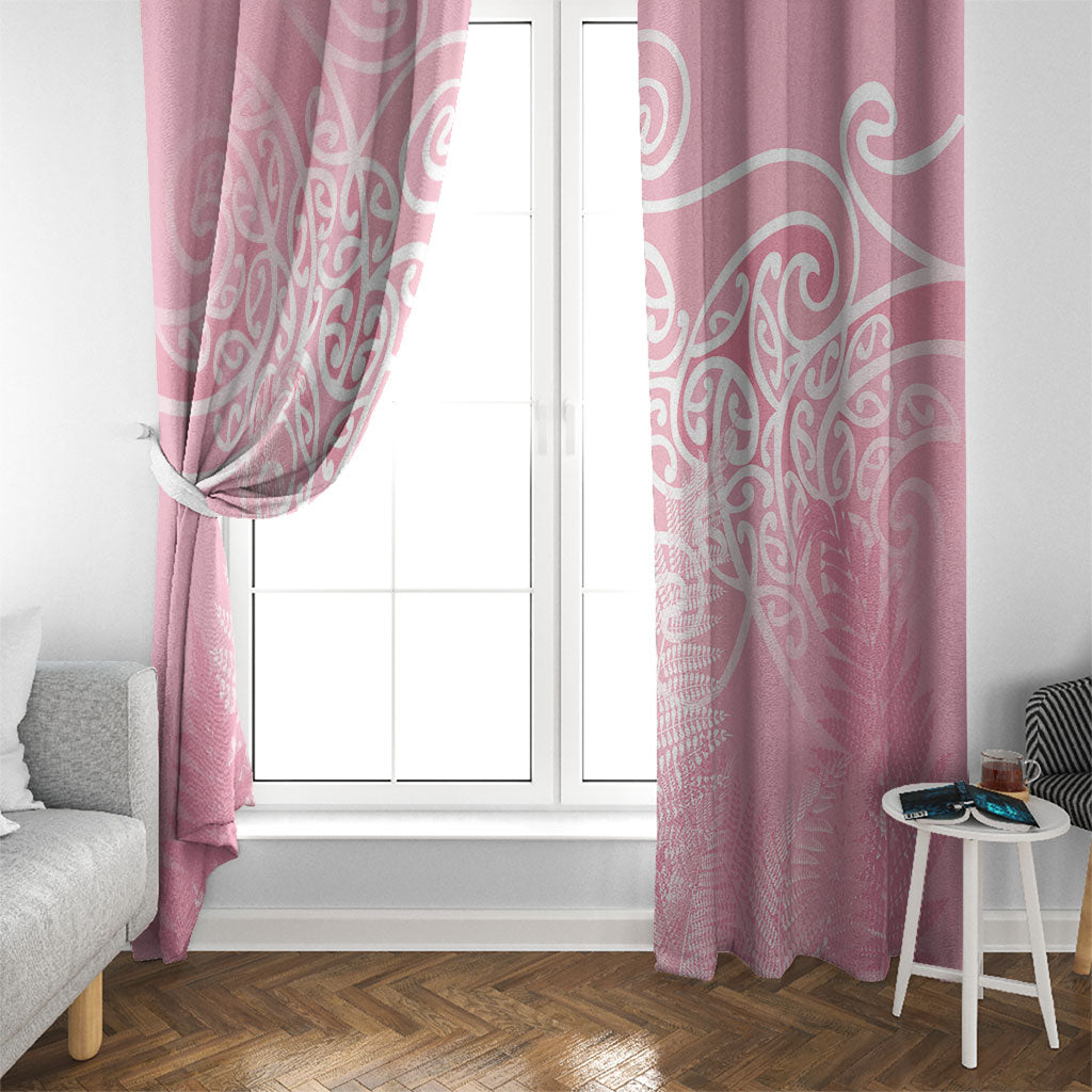 Aotearoa Maori Koru Curves Window Curtain Silver Ferns - Rose Pink LT7 - Polynesian Pride
