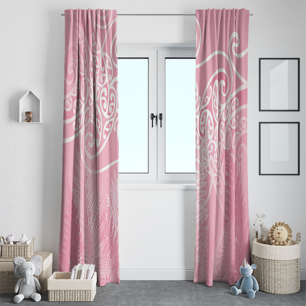 Aotearoa Maori Koru Curves Window Curtain Silver Ferns - Rose Pink LT7 - Polynesian Pride