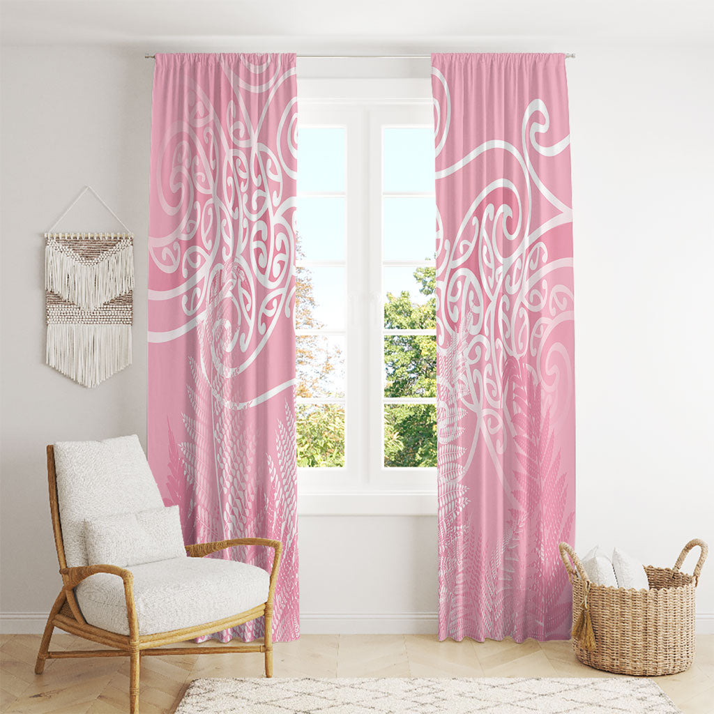 Aotearoa Maori Koru Curves Window Curtain Silver Ferns - Rose Pink LT7 - Polynesian Pride