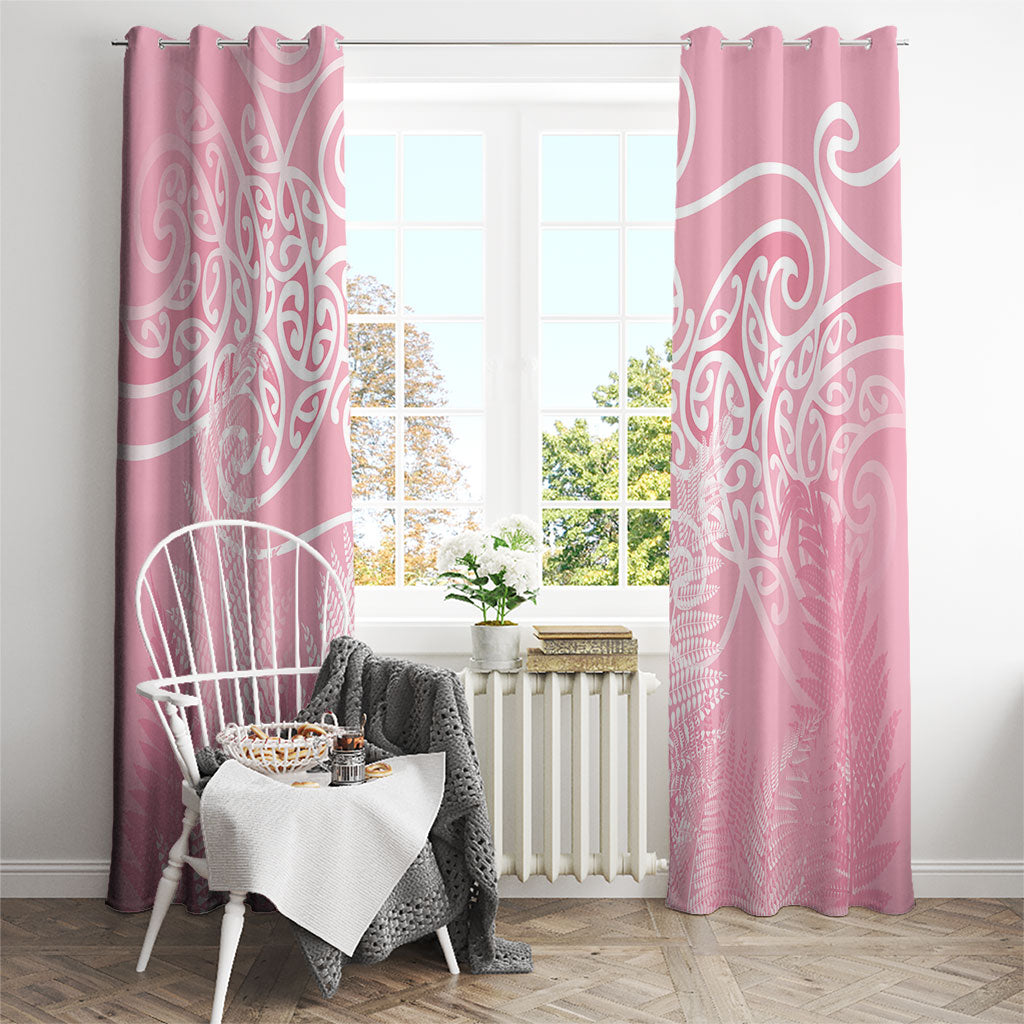 Aotearoa Maori Koru Curves Window Curtain Silver Ferns - Rose Pink LT7 - Polynesian Pride