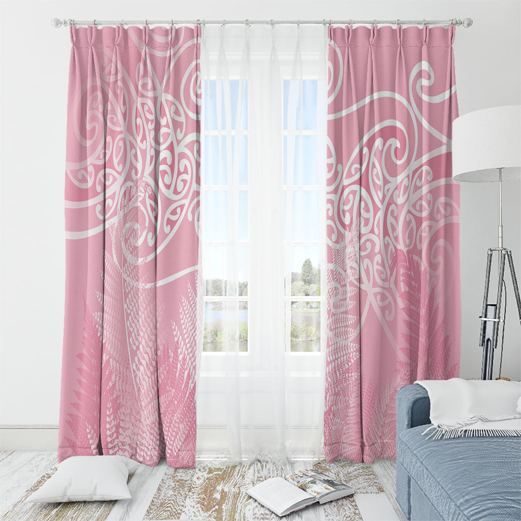 Aotearoa Maori Koru Curves Window Curtain Silver Ferns - Rose Pink LT7 - Polynesian Pride