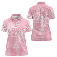Aotearoa Maori Koru Curves Women Polo Shirt Silver Ferns - Rose Pink LT7 - Polynesian Pride