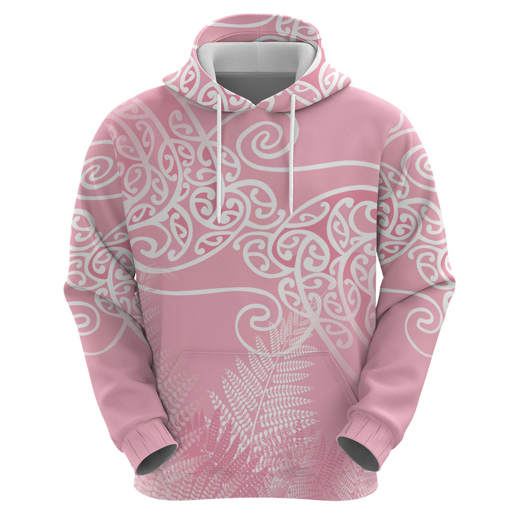 Aotearoa Maori Koru Curves Zip Hoodie Silver Ferns - Rose Pink LT7 - Polynesian Pride
