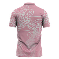 Aotearoa Maori Koru Curves Zipper Polo Shirt Silver Ferns - Rose Pink LT7 - Polynesian Pride