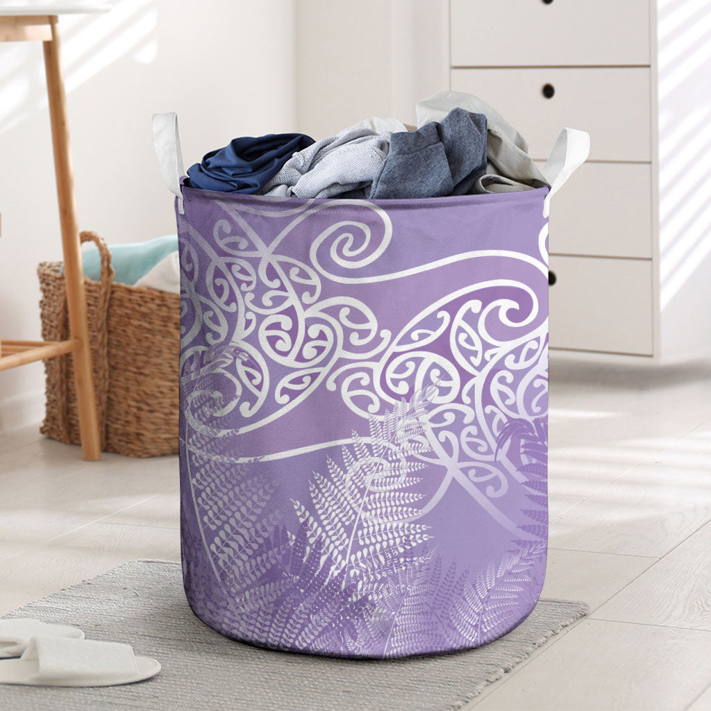 Aotearoa Maori Koru Curves Laundry Basket Silver Ferns - Amethyst LT7 Purple - Polynesian Pride