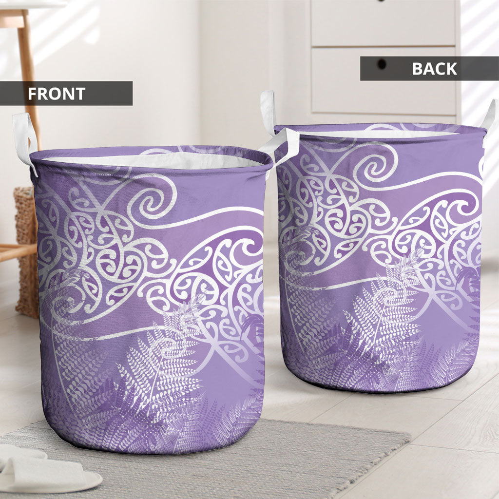 Aotearoa Maori Koru Curves Laundry Basket Silver Ferns - Amethyst LT7 - Polynesian Pride
