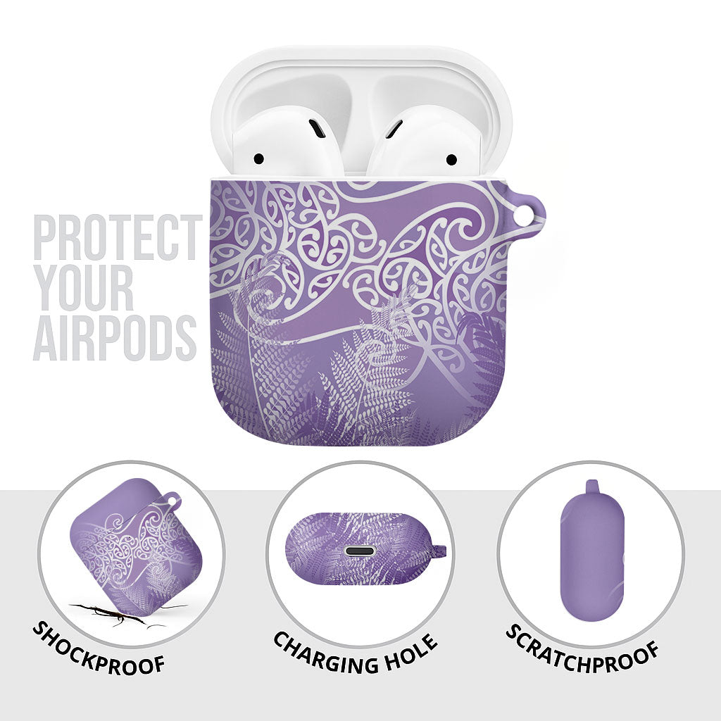 Aotearoa Maori Koru Curves AirPods Case Silver Ferns - Amethyst LT7 - Polynesian Pride