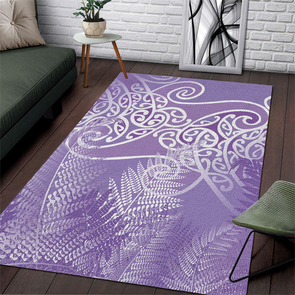 Aotearoa Maori Koru Curves Area Rug Silver Ferns - Amethyst LT7 Purple - Polynesian Pride