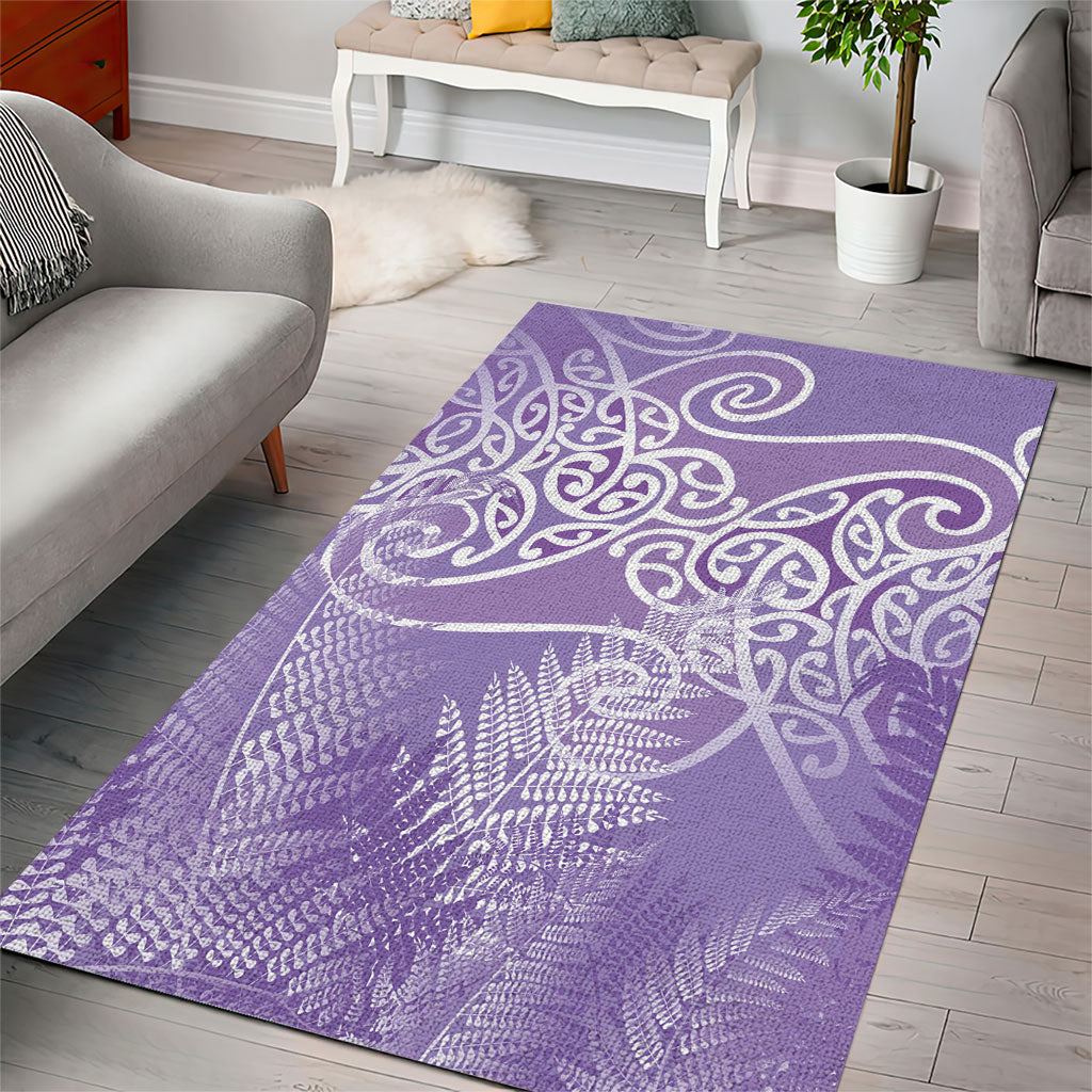 Aotearoa Maori Koru Curves Area Rug Silver Ferns - Amethyst LT7 - Polynesian Pride