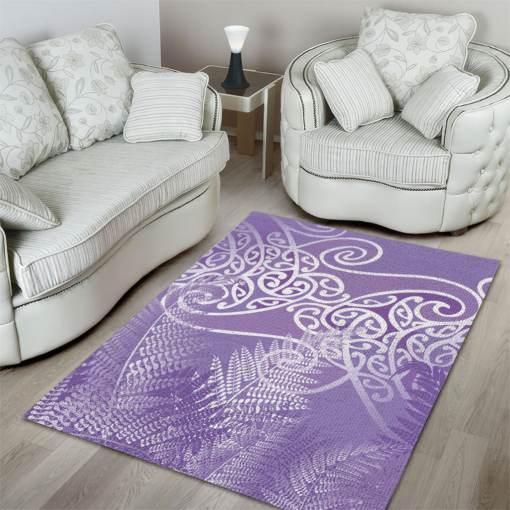 Aotearoa Maori Koru Curves Area Rug Silver Ferns - Amethyst LT7 - Polynesian Pride