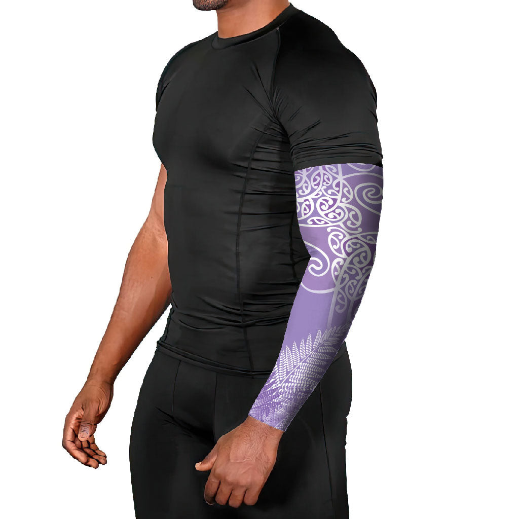 Aotearoa Maori Koru Curves Arm Sleeves Silver Ferns - Amethyst LT7 - Polynesian Pride