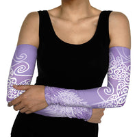 Aotearoa Maori Koru Curves Arm Sleeves Silver Ferns - Amethyst LT7 - Polynesian Pride