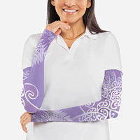 Aotearoa Maori Koru Curves Arm Sleeves Silver Ferns - Amethyst LT7 - Polynesian Pride