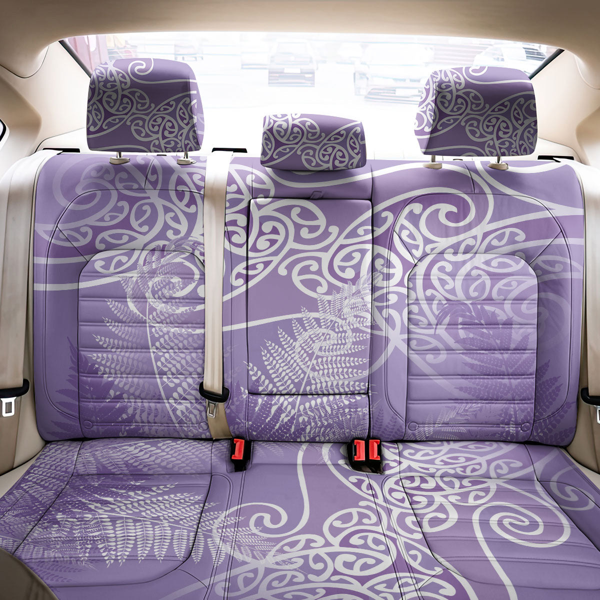 Aotearoa Maori Koru Curves Back Car Seat Cover Silver Ferns - Amethyst LT7 - Polynesian Pride