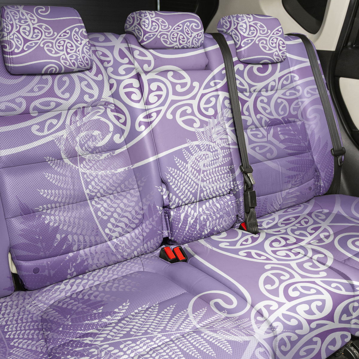 Aotearoa Maori Koru Curves Back Car Seat Cover Silver Ferns - Amethyst LT7 - Polynesian Pride