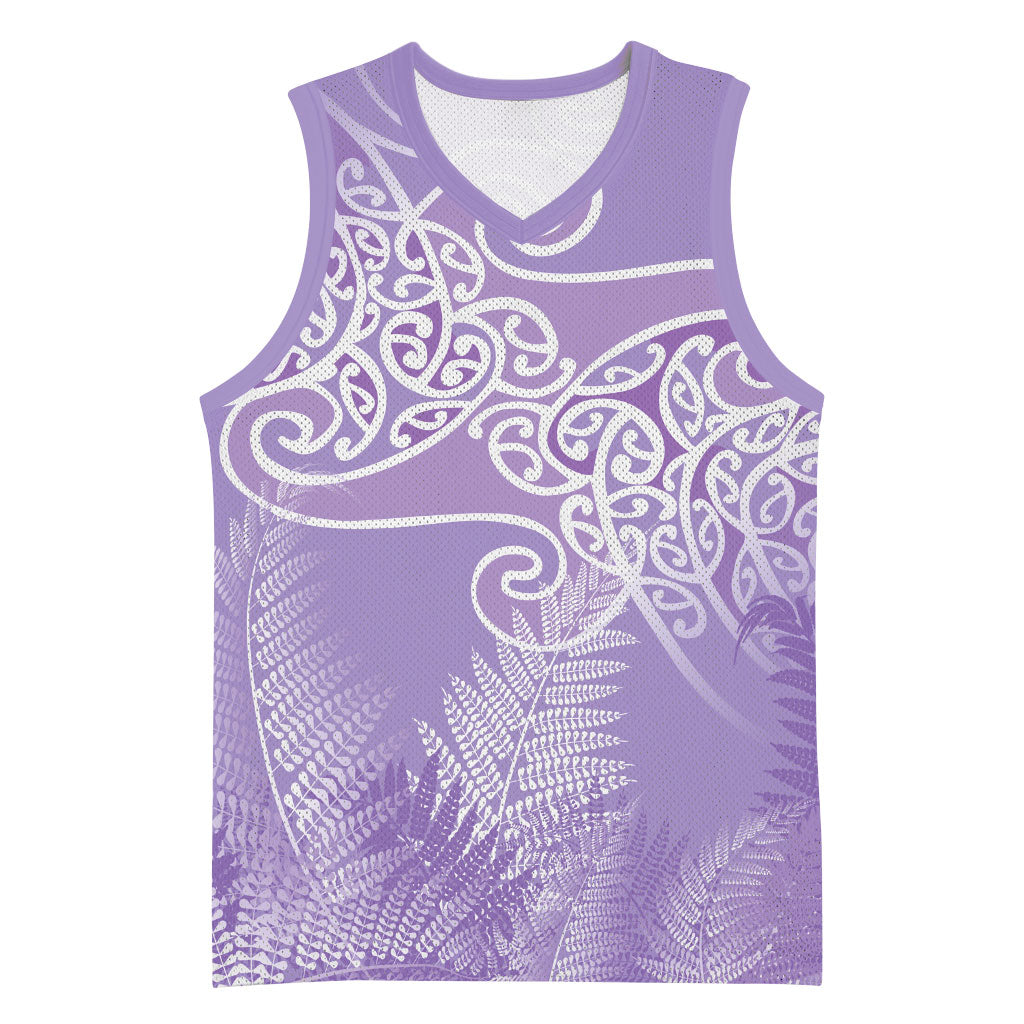 Aotearoa Maori Koru Curves Basketball Jersey Silver Ferns - Amethyst LT7 Unisex Purple - Polynesian Pride