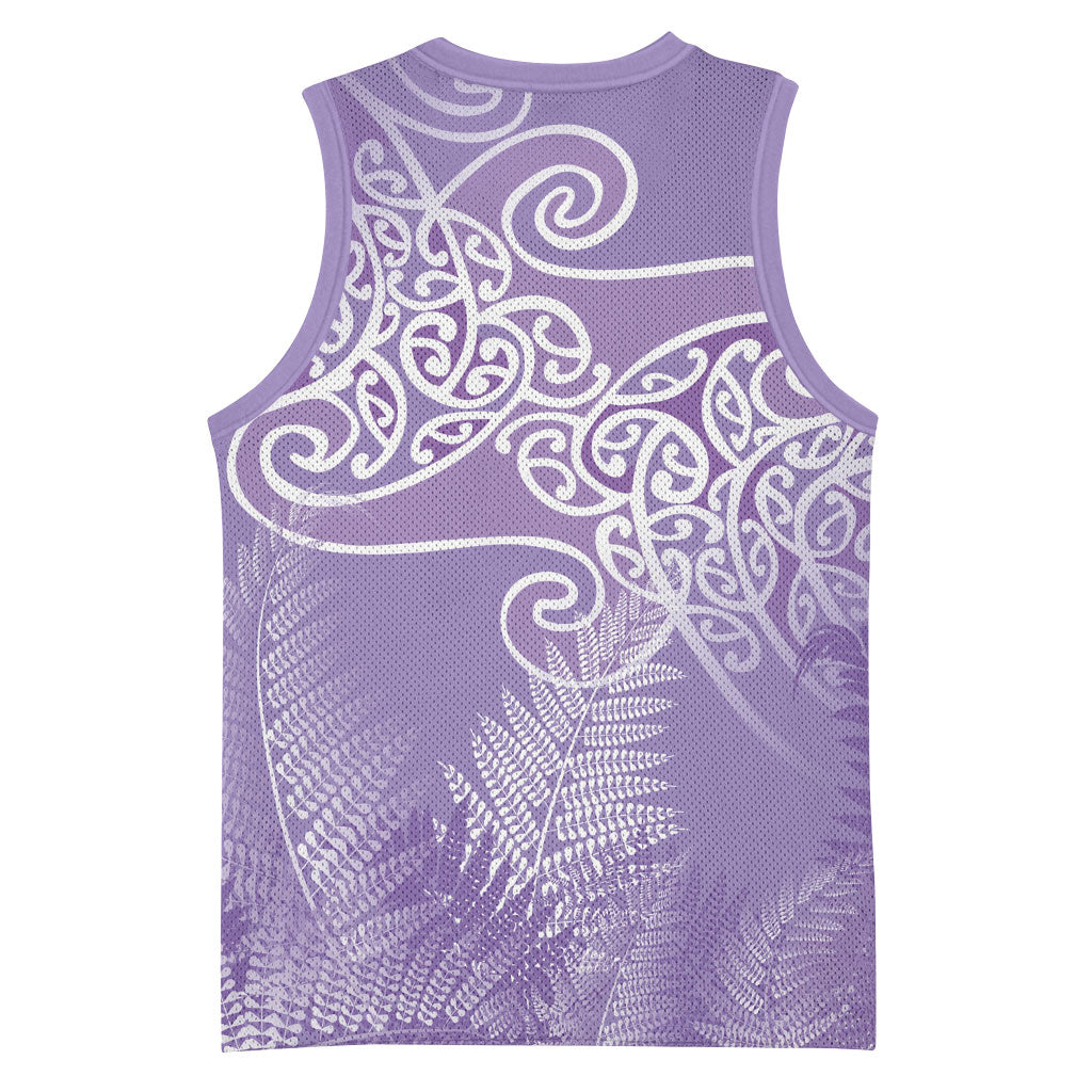 Aotearoa Maori Koru Curves Basketball Jersey Silver Ferns - Amethyst LT7 - Polynesian Pride