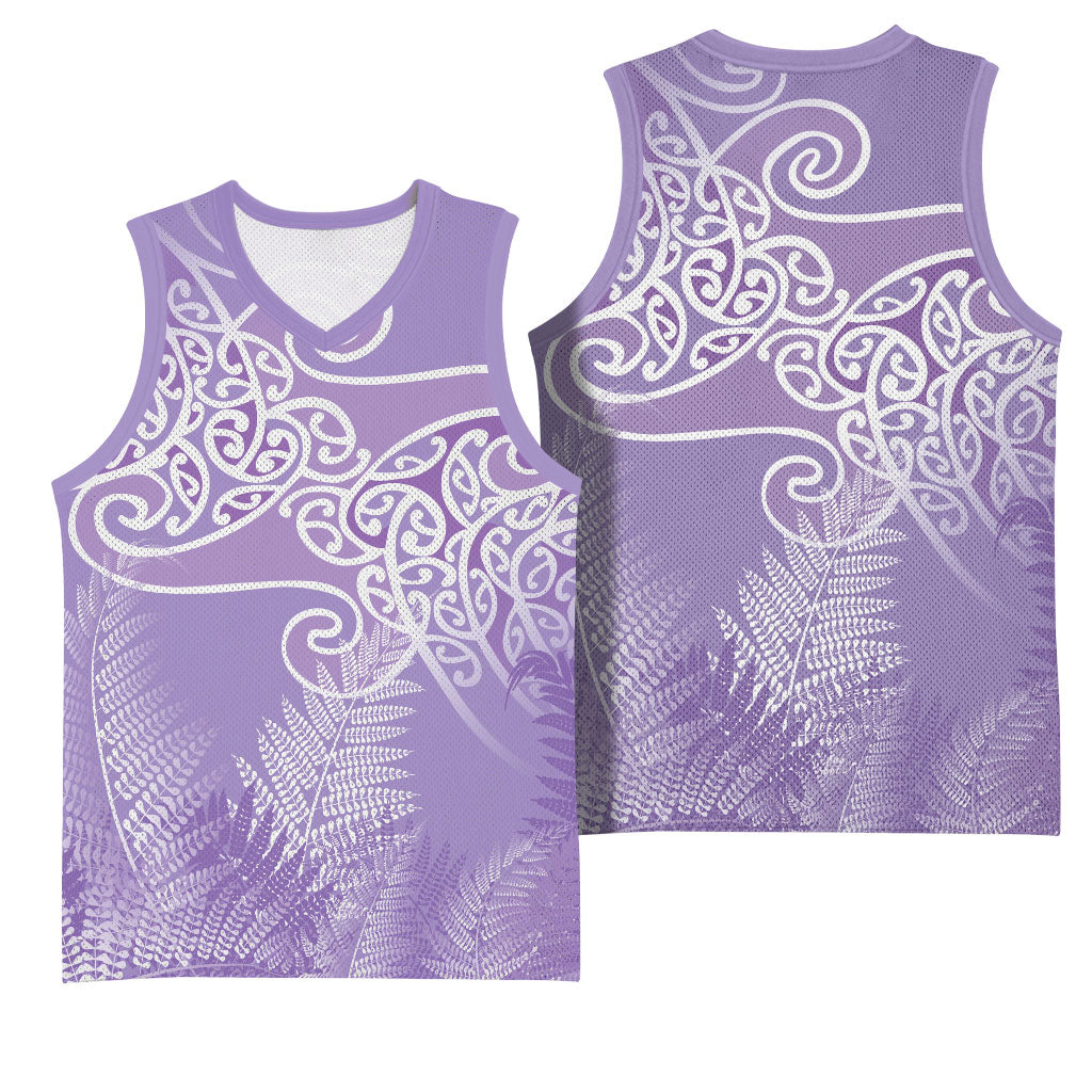 Aotearoa Maori Koru Curves Basketball Jersey Silver Ferns - Amethyst LT7 - Polynesian Pride