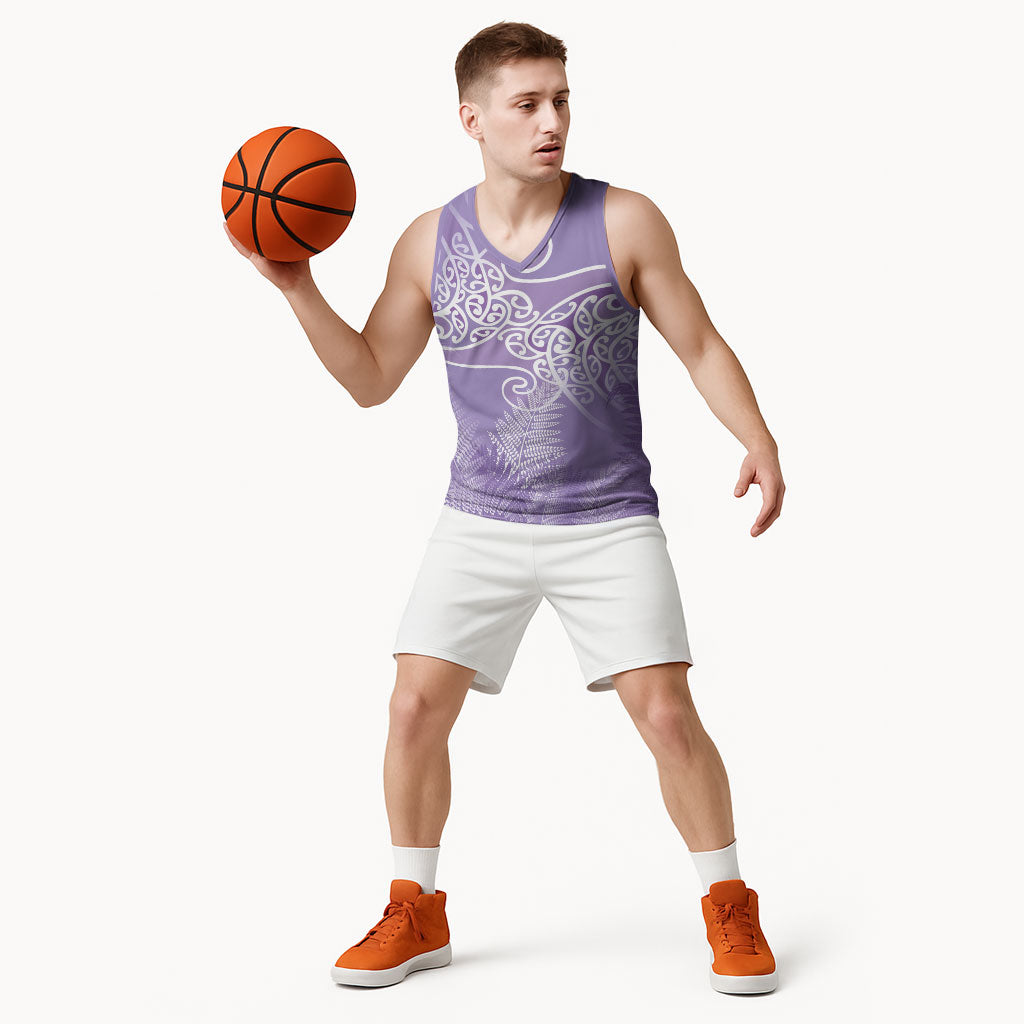 Aotearoa Maori Koru Curves Basketball Jersey Silver Ferns - Amethyst LT7 - Polynesian Pride