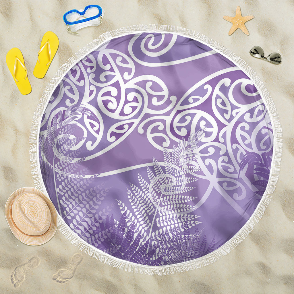 Aotearoa Maori Koru Curves Beach Blanket Silver Ferns - Amethyst LT7 One Size 150cm Purple - Polynesian Pride