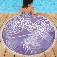 Aotearoa Maori Koru Curves Beach Blanket Silver Ferns - Amethyst LT7 - Polynesian Pride