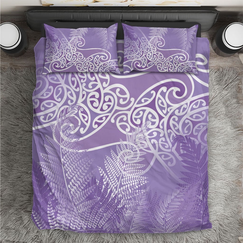 Aotearoa Maori Koru Curves Bedding Set Silver Ferns - Amethyst