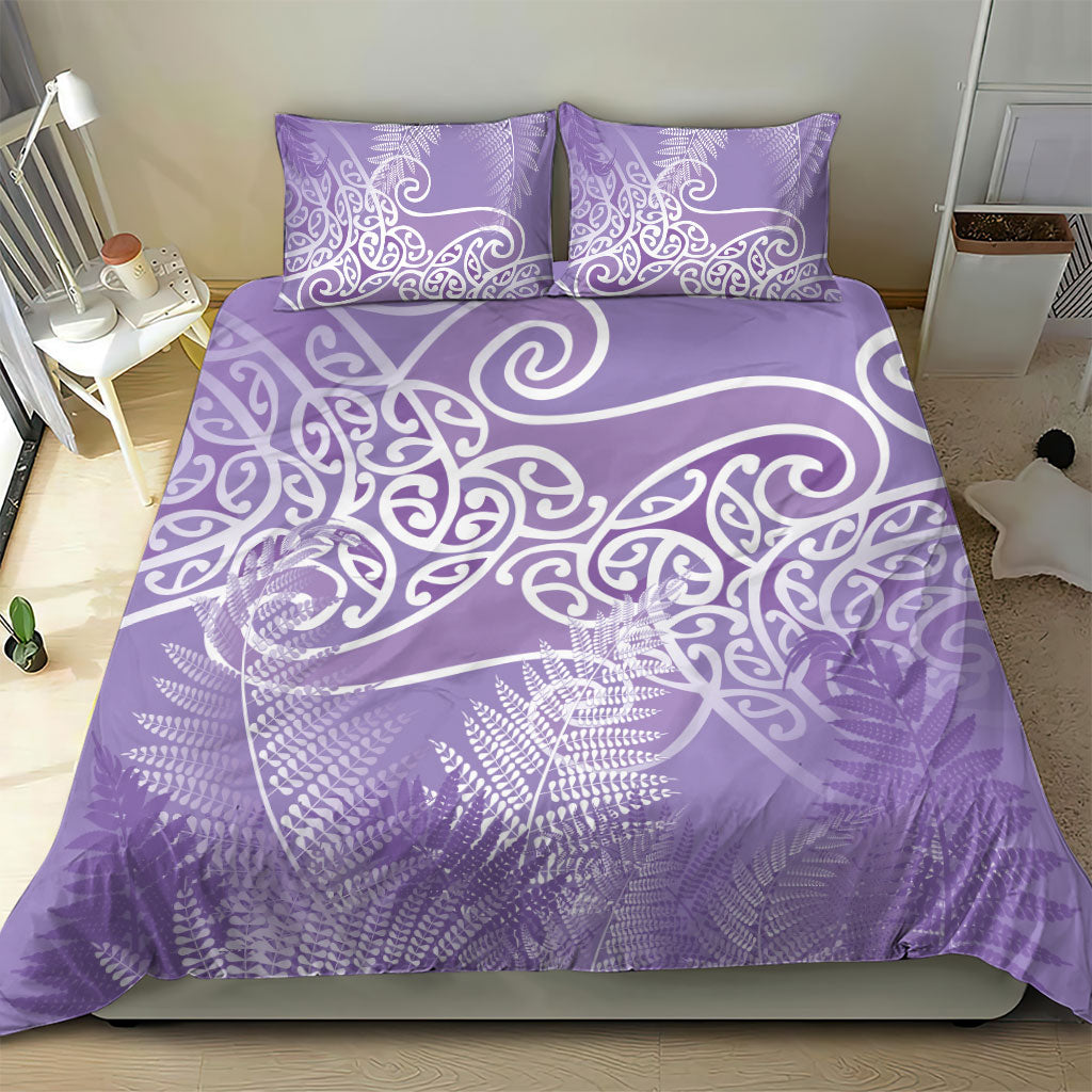 Aotearoa Maori Koru Curves Bedding Set Silver Ferns - Amethyst LT7 - Polynesian Pride