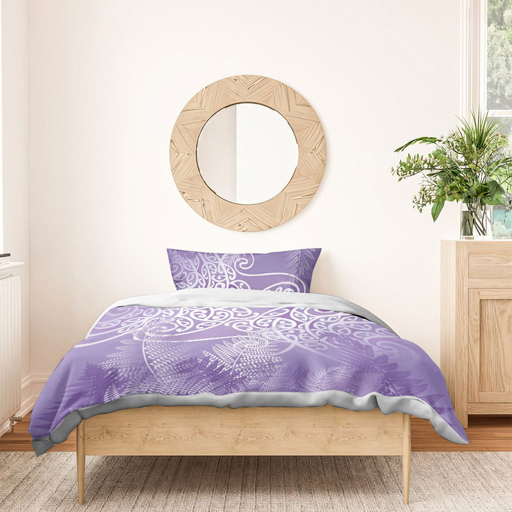 Aotearoa Maori Koru Curves Bedding Set Silver Ferns - Amethyst LT7 - Polynesian Pride