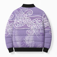 Aotearoa Maori Koru Curves Bomber Puffer Jacket Silver Ferns - Amethyst LT7 - Polynesian Pride
