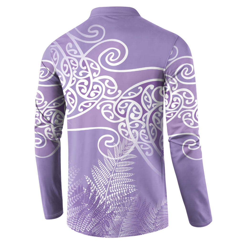 Aotearoa Maori Koru Curves Button Sweatshirt Silver Ferns - Amethyst LT7 - Polynesian Pride