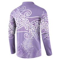 Aotearoa Maori Koru Curves Button Sweatshirt Silver Ferns - Amethyst LT7 - Polynesian Pride