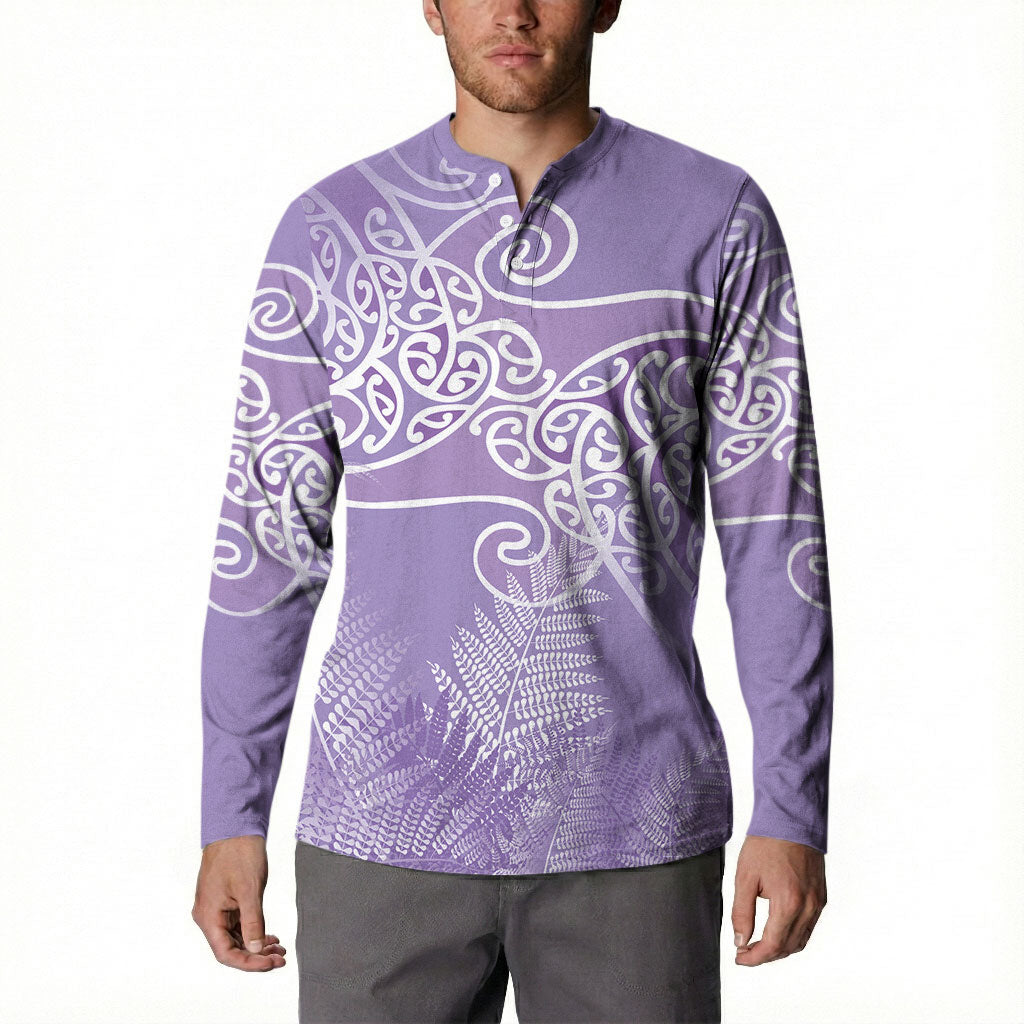 Aotearoa Maori Koru Curves Button Sweatshirt Silver Ferns - Amethyst LT7 - Polynesian Pride