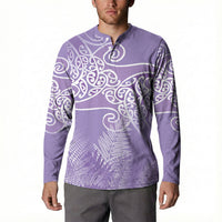 Aotearoa Maori Koru Curves Button Sweatshirt Silver Ferns - Amethyst LT7 - Polynesian Pride