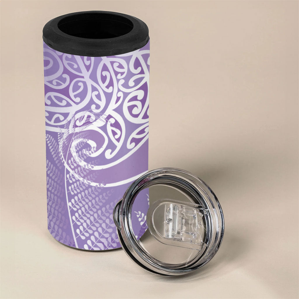 Aotearoa Maori Koru Curves 4 in 1 Can Cooler Tumbler Silver Ferns - Amethyst LT7 - Polynesian Pride