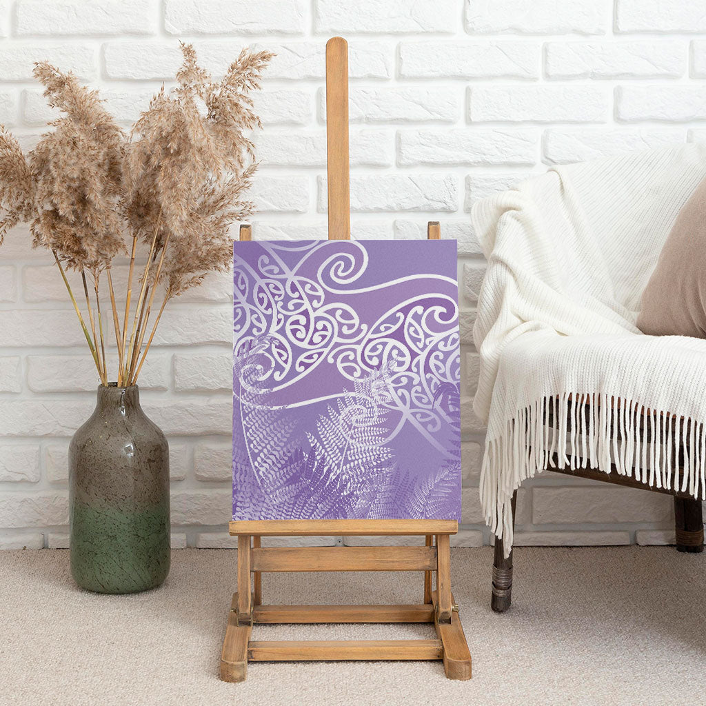 Aotearoa Maori Koru Curves Canvas Wall Art Silver Ferns - Amethyst LT7 - Polynesian Pride